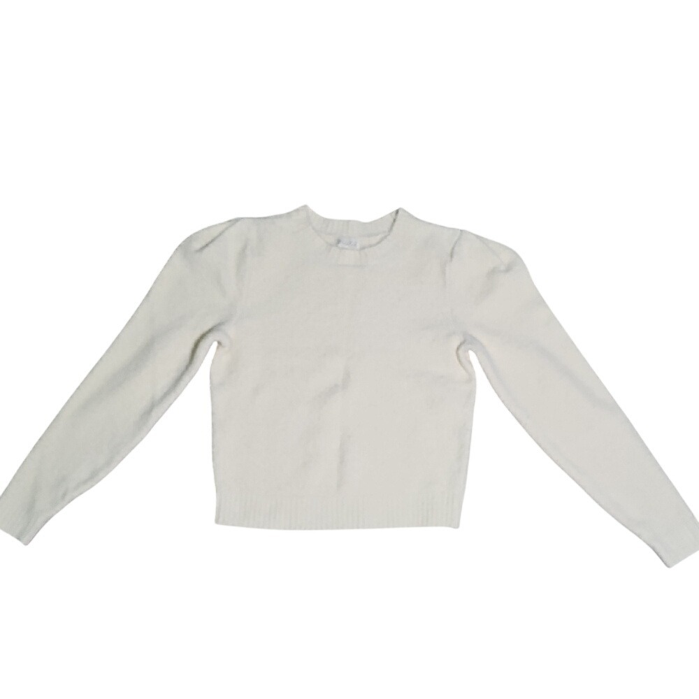 Marled Cream Long Sleeve Slight Puff Sleeve Stretchy Comfy Sweater Medium